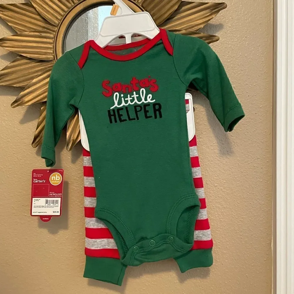 Carter’s Vintage Side Santa’s Helper NB Embroidered Two Piece Outfit